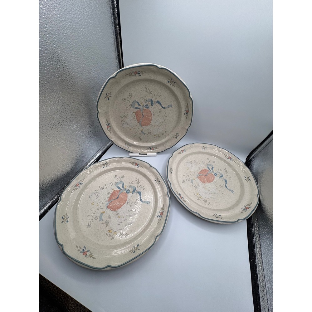 Vintage Country Goose Marmalade 8868 Dinner Plates Set of 3 Stoneware Worn